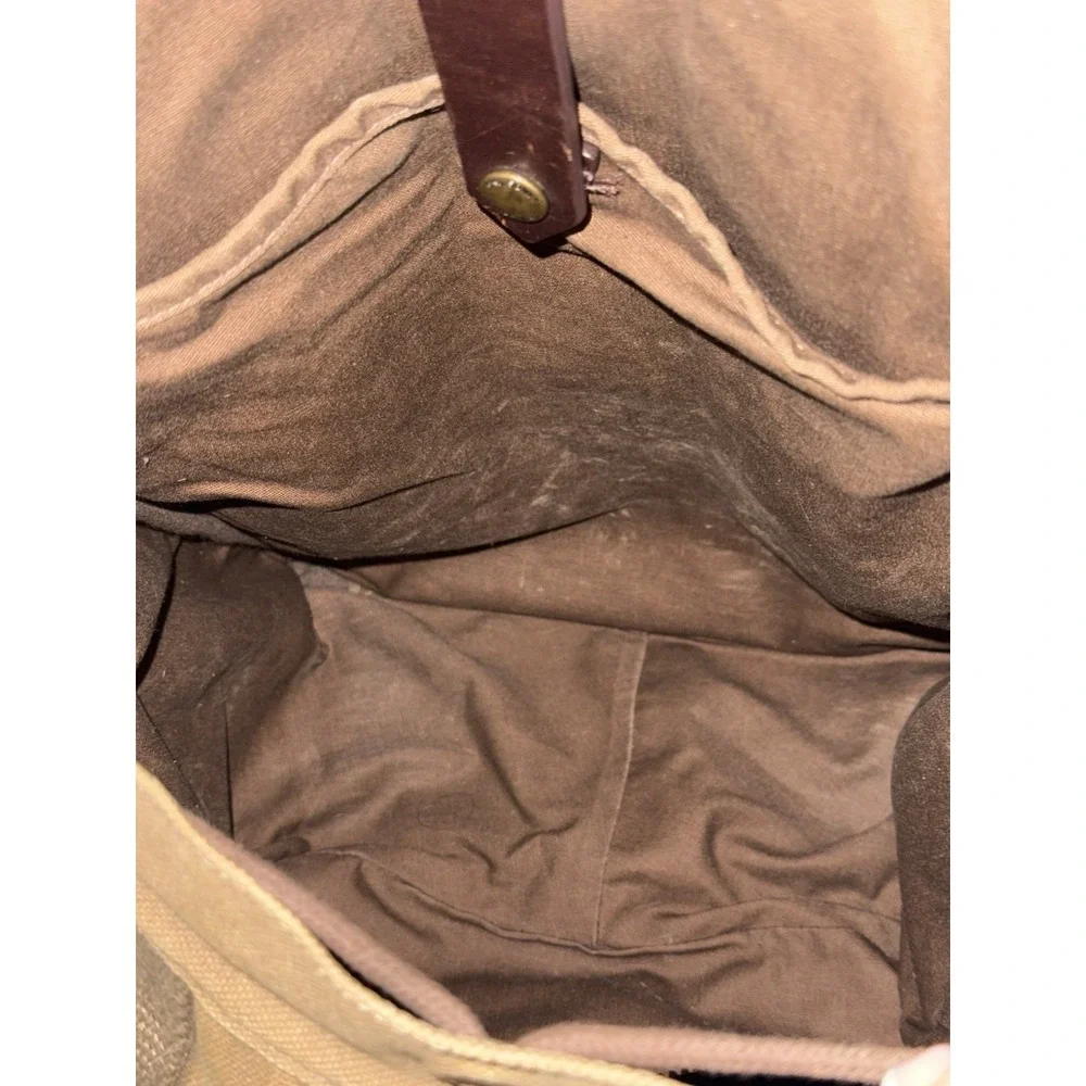LAND'S END Waxed Canvas Leather Heavy Duty Laptop Backpack Travel LOGO READ